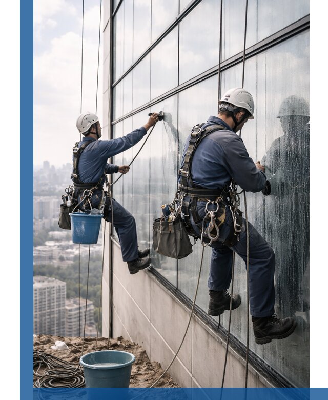 Профессиональная мойка фасадных окон альпинистами в Краснокамске