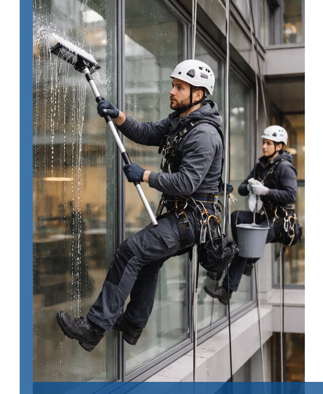 Профессиональная мойка витражей промышленными альпинистами в Краснокамске