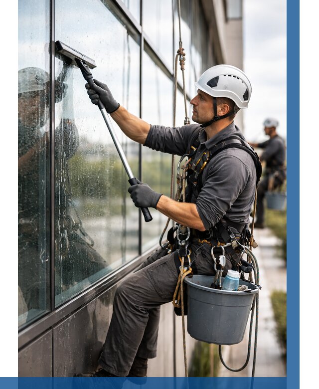 Мойка стеклянных фасадов в Краснокамске от 203 р. | ВЫСОТНИК-Кнм