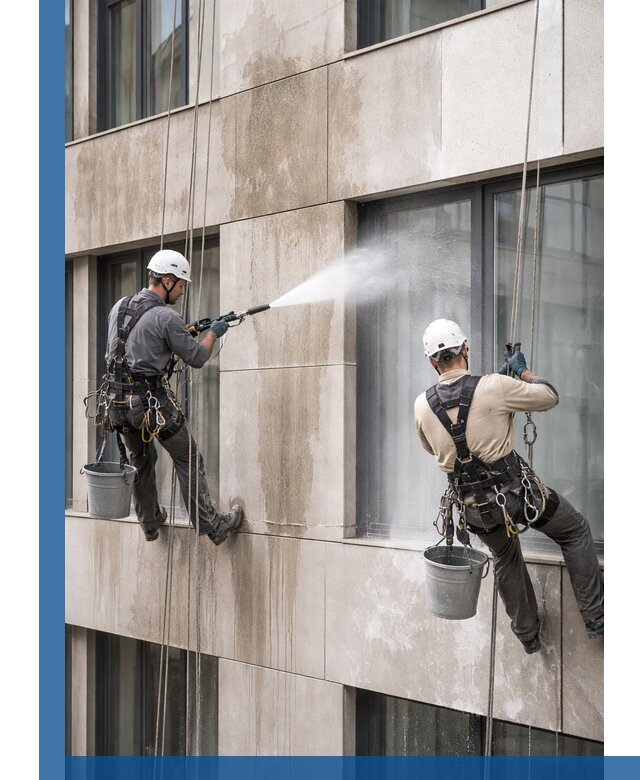 Послестроительная мойка фасада промышленным альпинизмом в Краснокамске