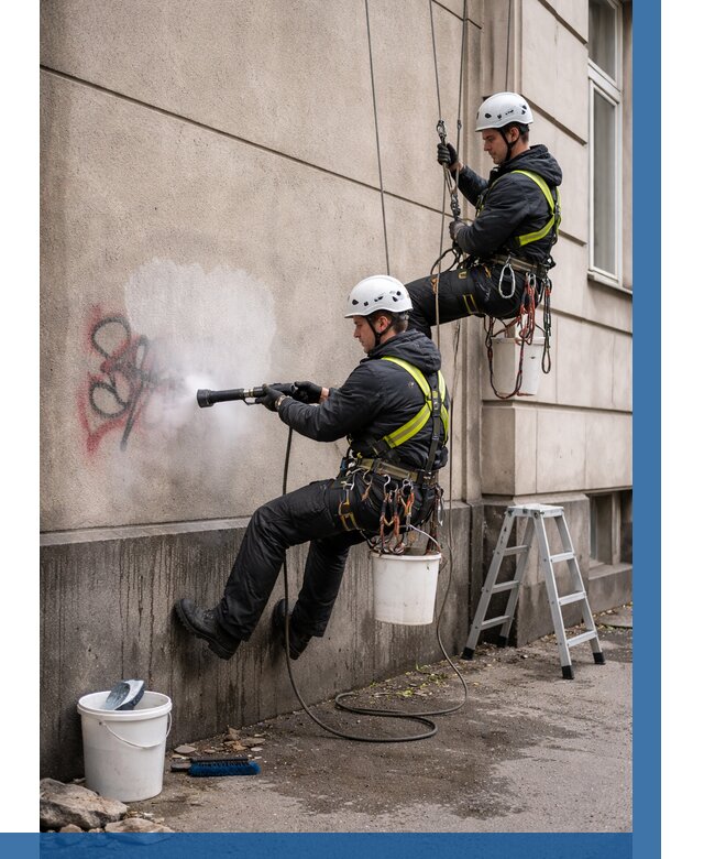 Удаление граффити с фасада в Краснокамске от 4562 р. | ВЫСОТНИК-Кнм