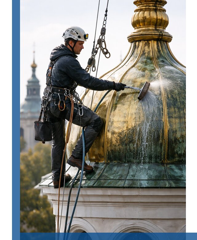 Профессиональная мойка куполов и шпилей высотными альпинистами в Краснокамске