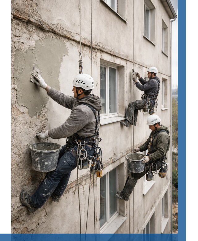 Ремонт штукатурного фасада в Краснокамске от 760 р. под ключ | ВЫСОТНИК-Кнм