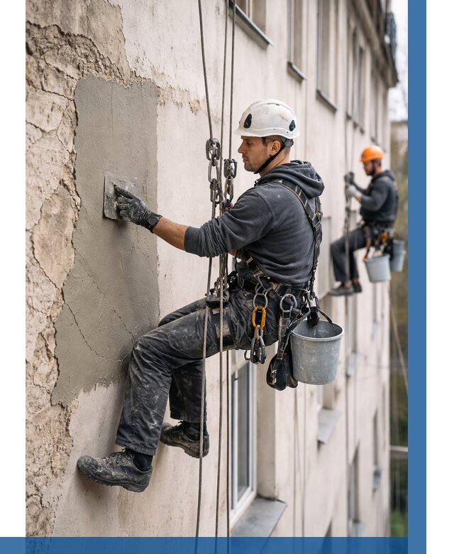 Восстановление штукатурки фасада в Краснокамске от 1216 р. | ВЫСОТНИК-Кнм