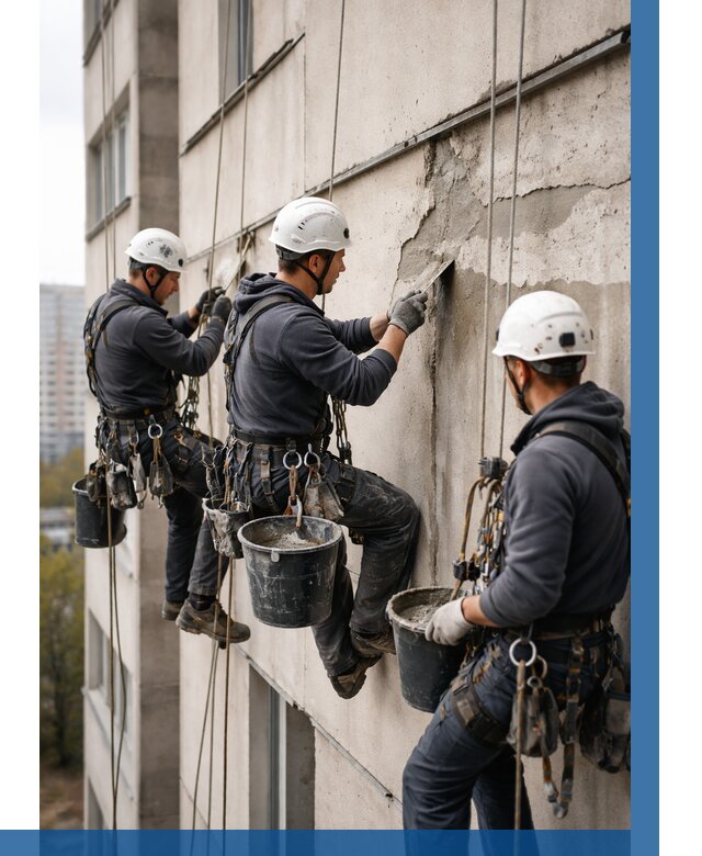 Ремонт бетонных элементов фасада в Краснокамске от 2534 р. | ВЫСОТНИК-Кнм