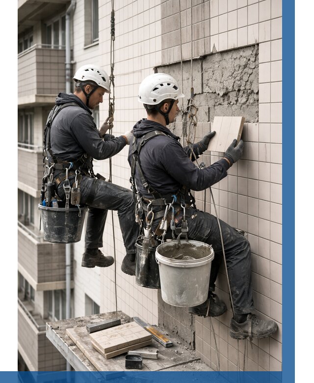 Ремонт облицовки фасада плиткой в Краснокамске от 1825 р. | ВЫСОТНИК-Кнм