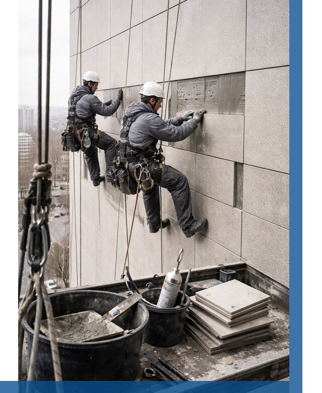 Ремонт фасада из керамогранита в Краснокамске от 2534 р. | ВЫСОТНИК-Кнм