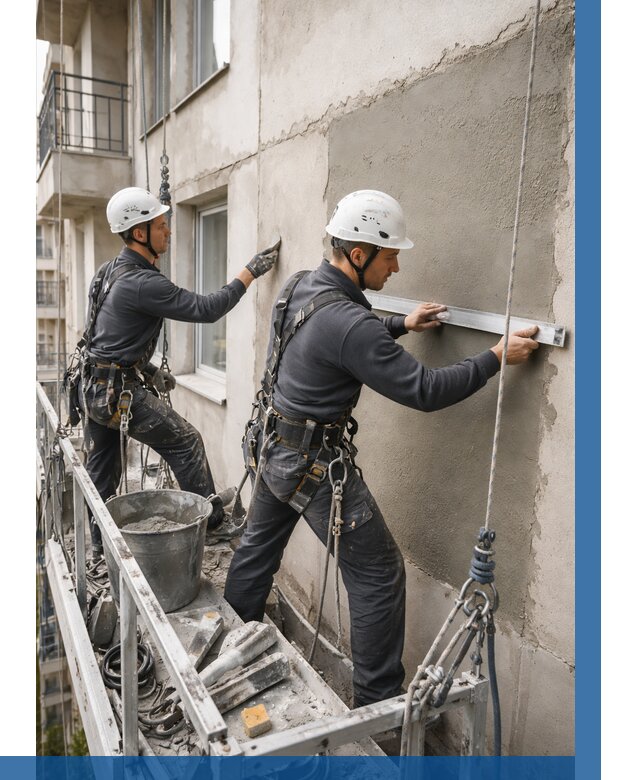 Штукатурка фасада на высоте в Краснокамске от 912 р. | ВЫСОТНИК-Кнм