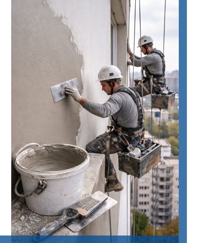 Шпаклевка фасада на высоте в Краснокамске от 710 р. | ВЫСОТНИК-Кнм