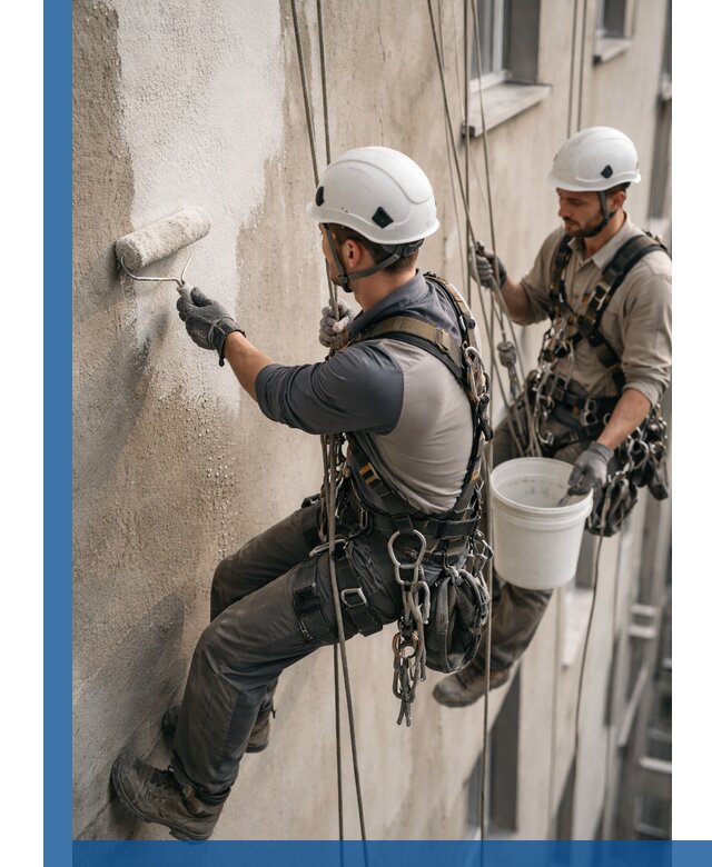 Грунтовка фасада на высоте в Краснокамске промышленными альпинистами