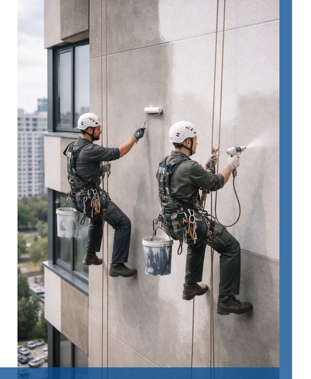 Покраска фасада альпинистами в Краснокамске от 304 р. | ВЫСОТНИК-Кнм