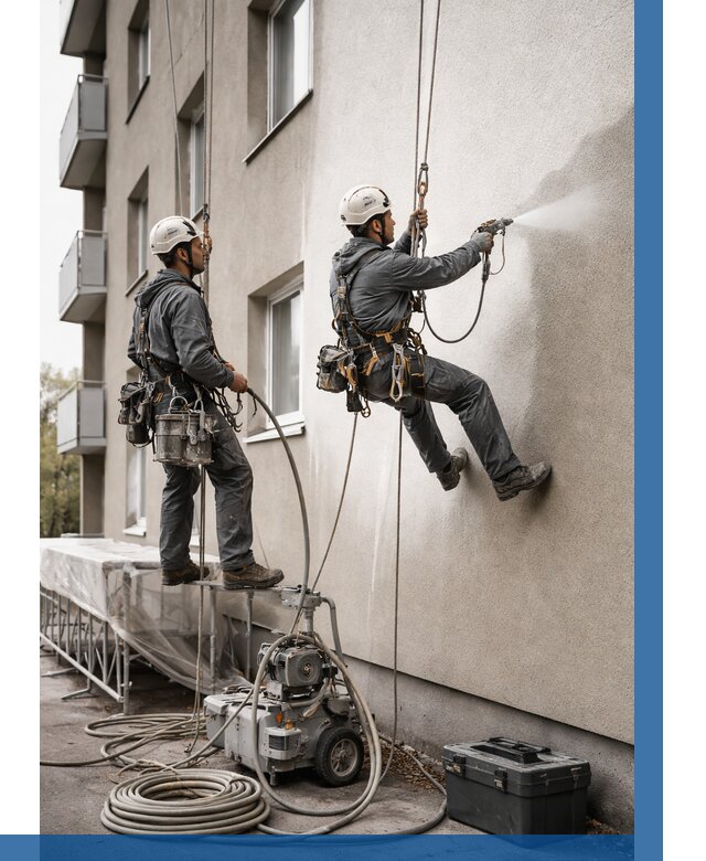 Безвоздушная покраска фасада в Краснокамске от 223 р/м² | ВЫСОТНИК-Кнм