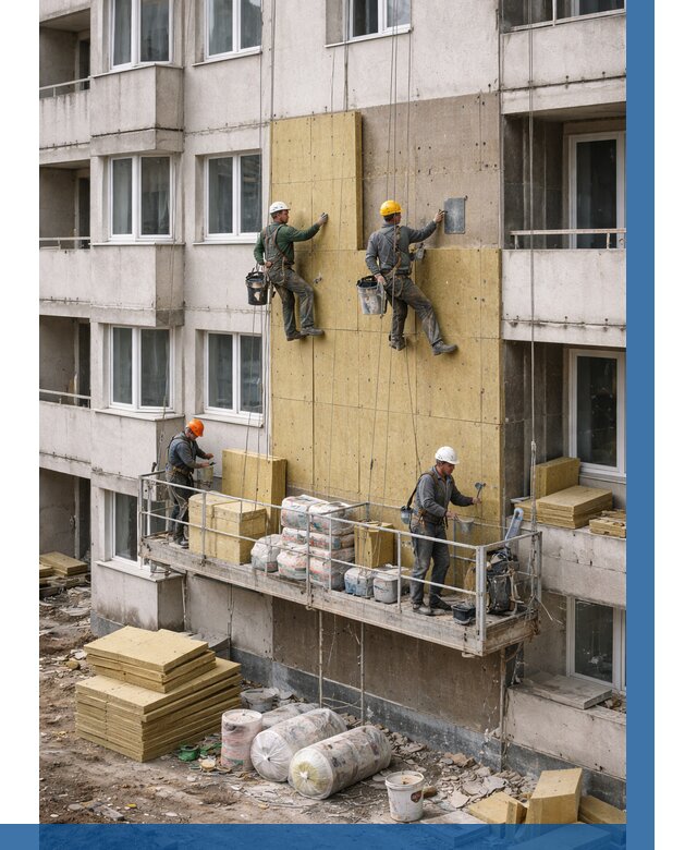 Утепление фасада минватой в Краснокамске от 1521 р. | ВЫСОТНИК-Кнм