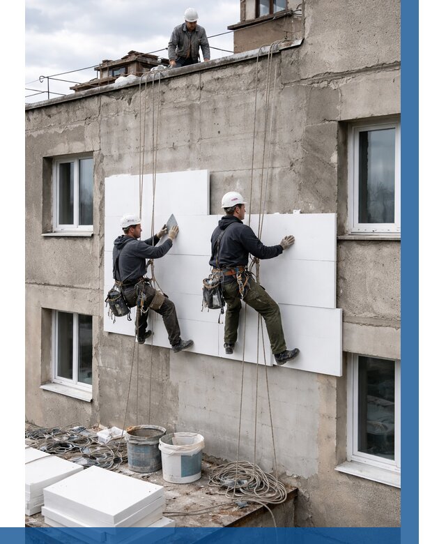 Утепление фасада пенополистиролом в Краснокамске от 1825 р. | ВЫСОТНИК-Кнм