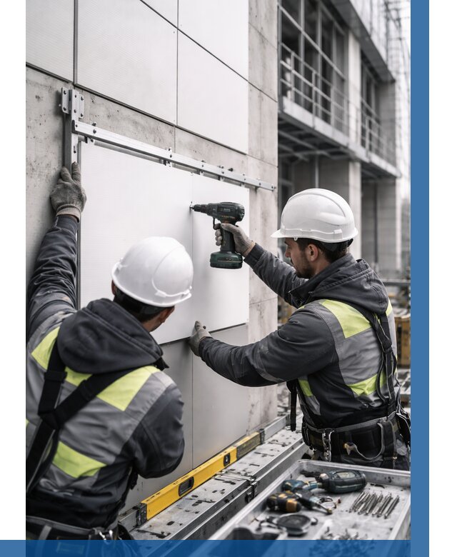 Монтаж композитных панелей фасада в Краснокамске от 2534 р. | ВЫСОТНИК-Кнм