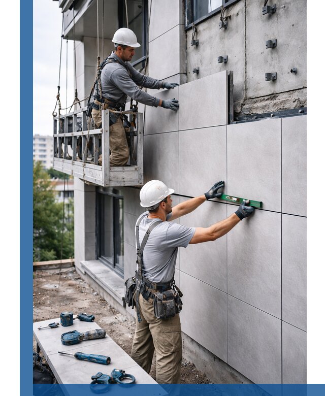 Монтаж керамогранита на фасад в Краснокамске под ключ с гарантией качества