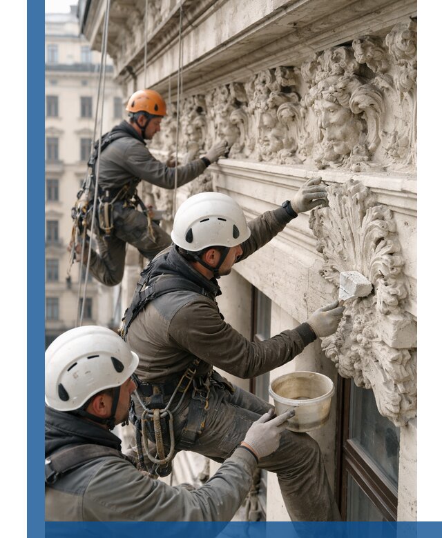 Реставрация фасадной лепнины с высотными работами в Краснокамске