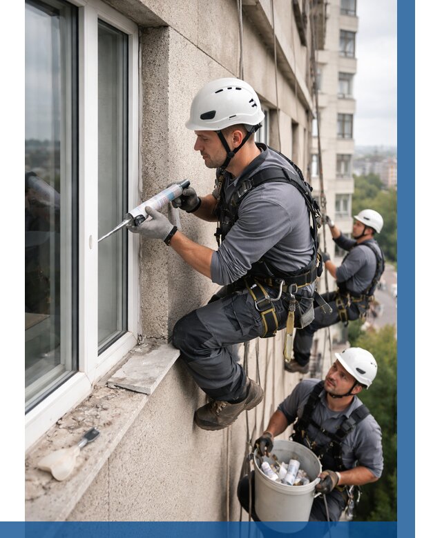 Герметизация оконных швов снаружи в Краснокамске от 1521 р. | ВЫСОТНИК-Кнм