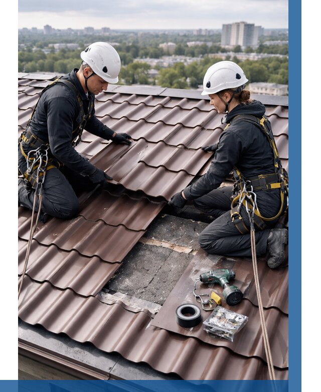 Ремонт металлочерепицы на крыше в Краснокамске от 912 р. | ВЫСОТНИК-Кнм