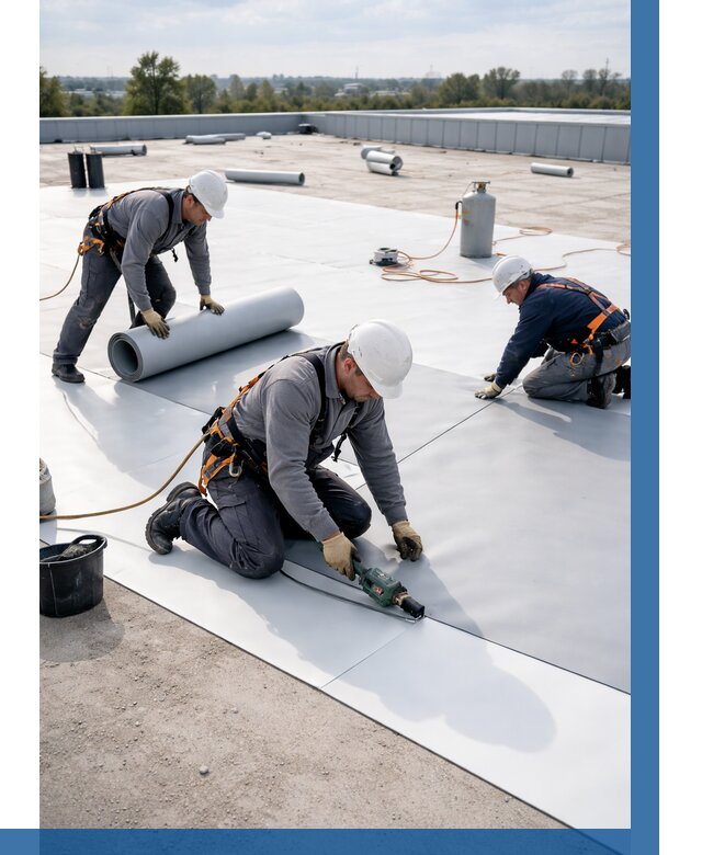 Монтаж мембранной кровли под ключ в Краснокамске от 1216 р. | ВЫСОТНИК-Кнм