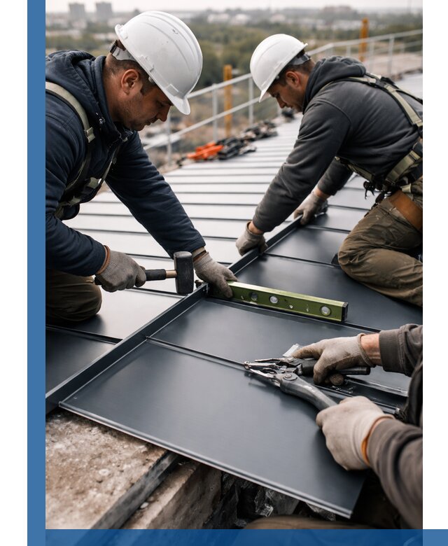 Монтаж фальцевой кровли в Краснокамске для промышленных зданий