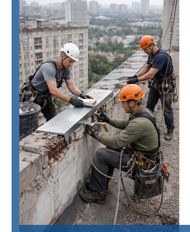 Ремонт парапета на кровле в Краснокамске, высотные работы с гарантией