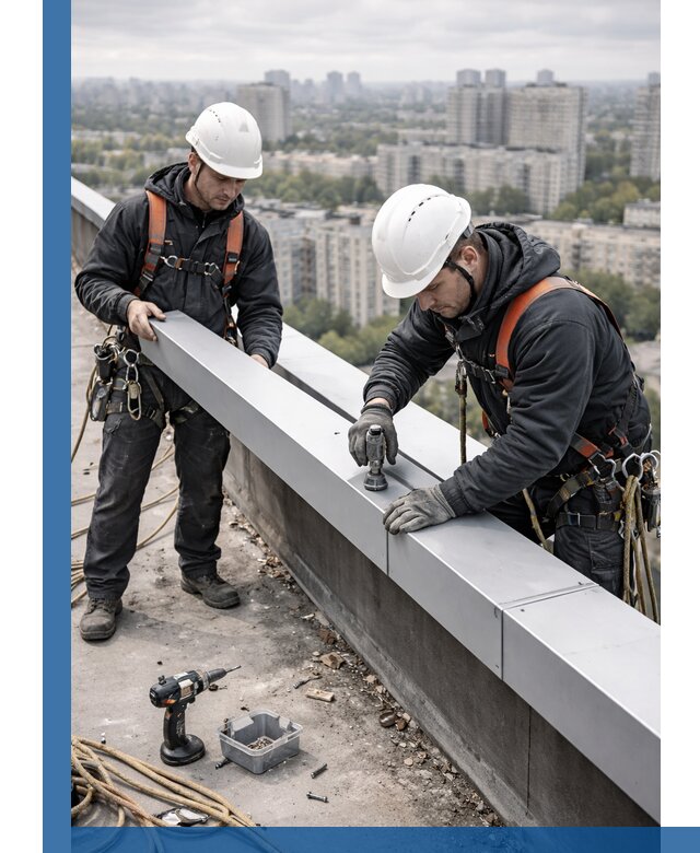 Монтаж парапетных крышек и ограждений кровли в Краснокамске