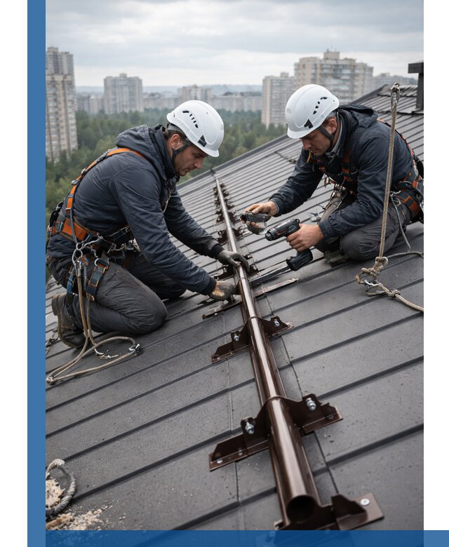 Монтаж снегозадержателей на кровле зданий в Краснокамске под ключ