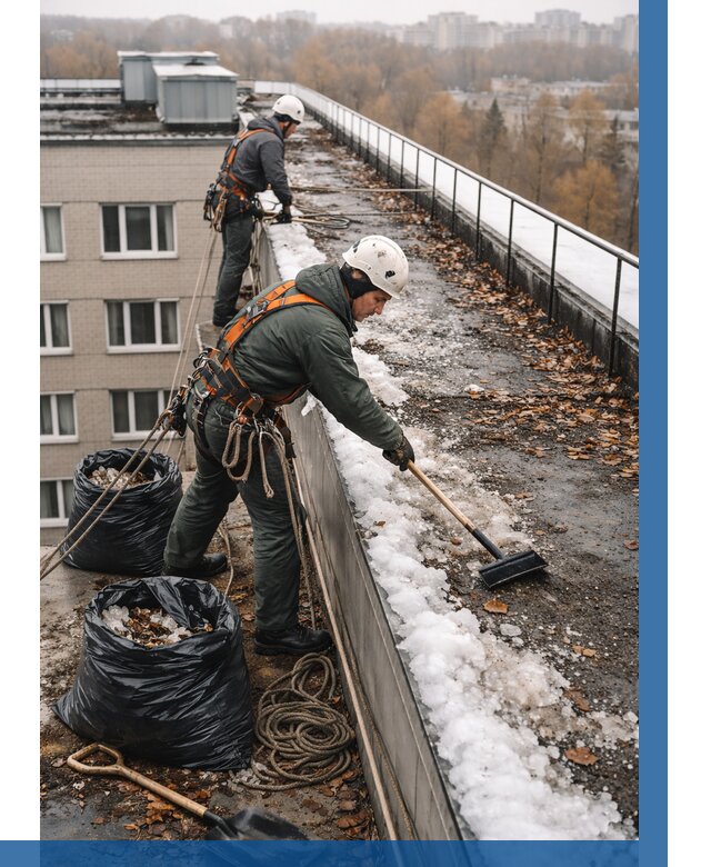 Очистка кровли по периметру в Краснокамске от 558 р. | ВЫСОТНИК-Кнм