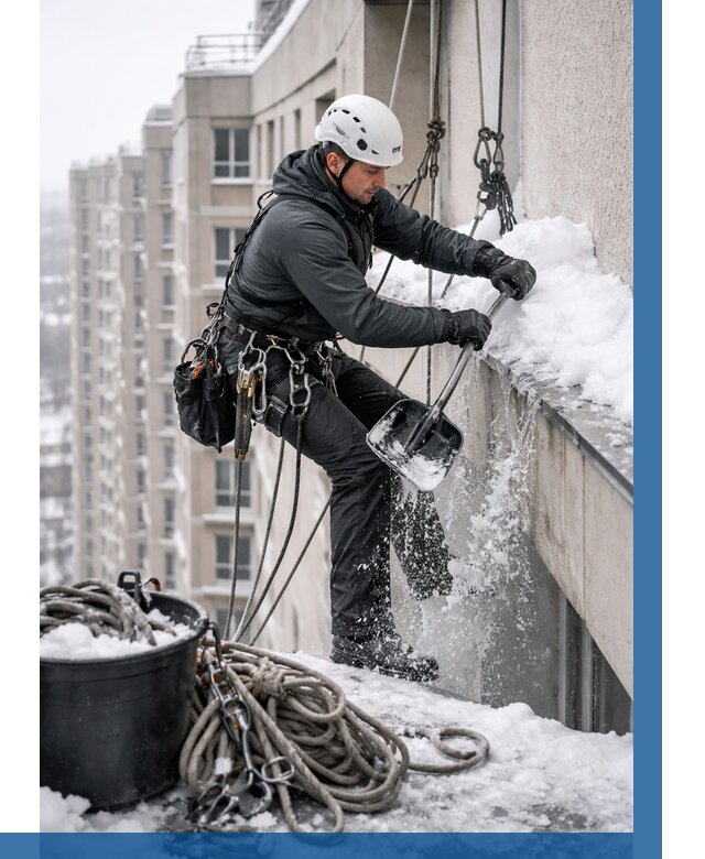 Очистка карнизов от снега в Краснокамске от 304 р. | ВЫСОТНИК-Кнм