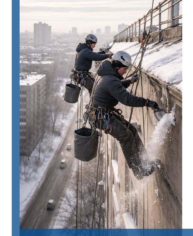 Очистка карнизов от снега в Краснокамске профессионально и безопасно