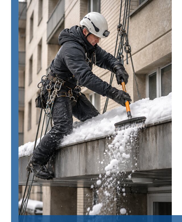 Очистка козырьков от снега в Краснокамске круглогодично безопасно