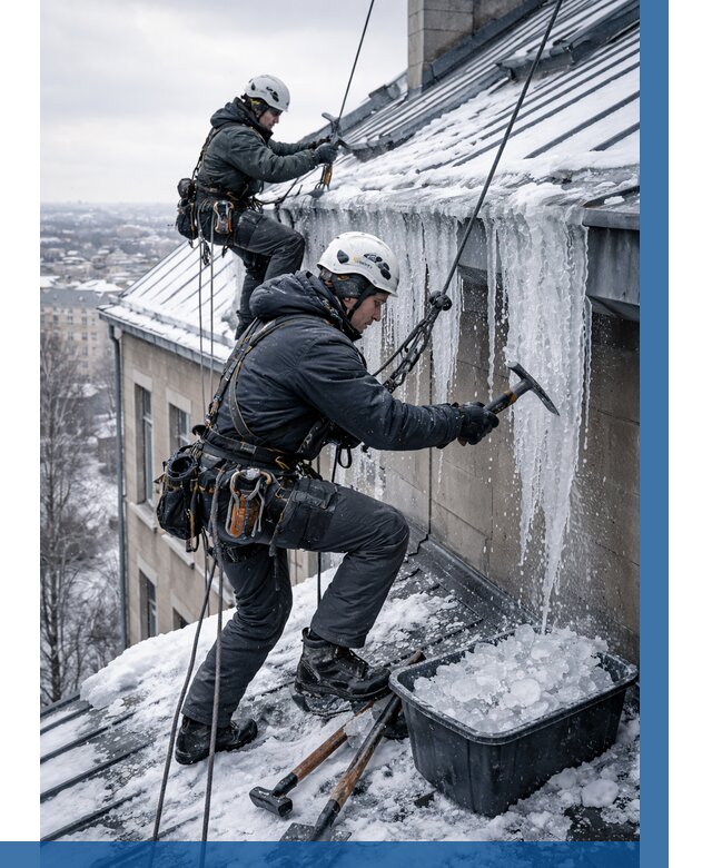 Удаление наледи с кровли в Краснокамске от 5575 р. | ВЫСОТНИК-Кнм