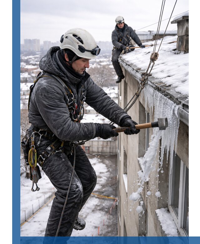 Сбивание и удаление сосулек с крыши в Краснокамске безопасно