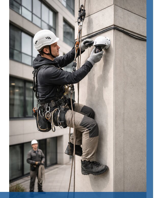 Монтаж камер видеонаблюдения на фасаде в Краснокамске от 8616 р.-ВЫСОТНИК-Кнм