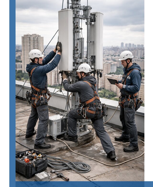 Монтаж антенн связи на крыше в Краснокамске с вводом в эксплуатацию