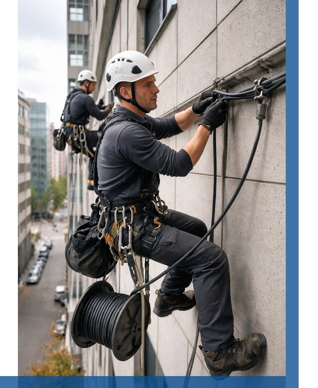 Прокладка кабеля по фасаду в Краснокамске от 355 р. | ВЫСОТНИК-Кнм