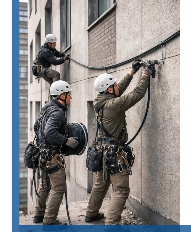 Прокладка кабеля по фасаду в Краснокамске, профессиональный монтаж