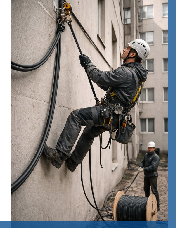 Протяжка кабеля питания на высоте в Краснокамске от 456 р. | ВЫСОТНИК-Кнм