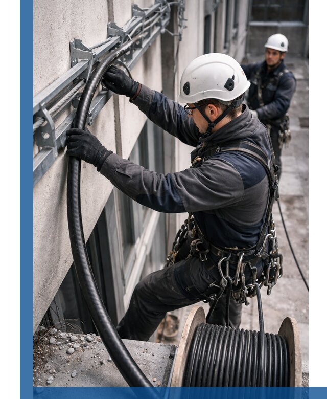 Протяжка кабеля питания на высоте в Краснокамске с гарантией безопасности и качества