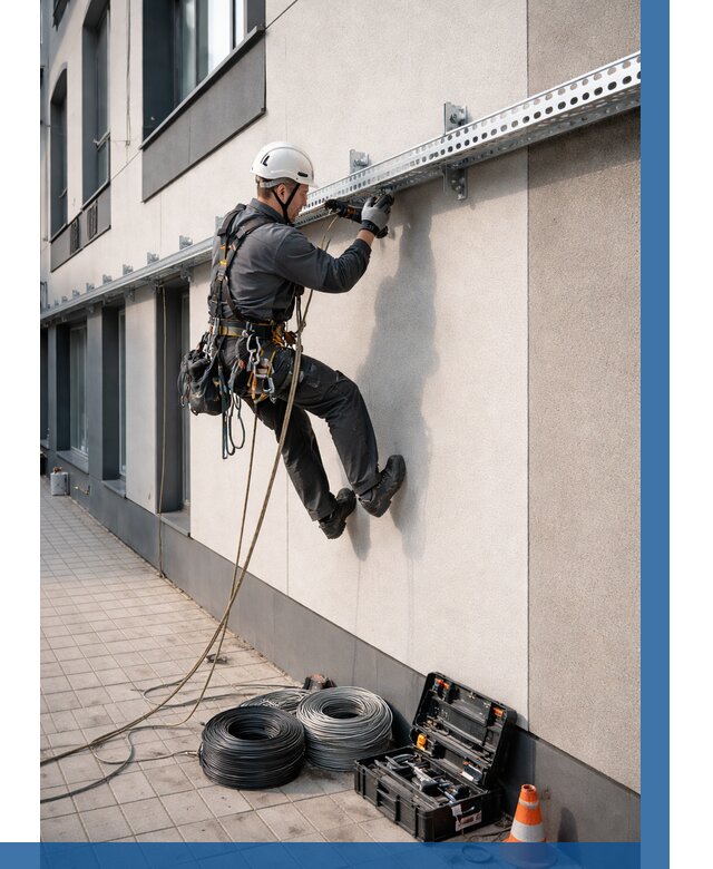 Монтаж кабельных лотков на фасаде в Краснокамске от 1216 р. | ВЫСОТНИК-Кнм