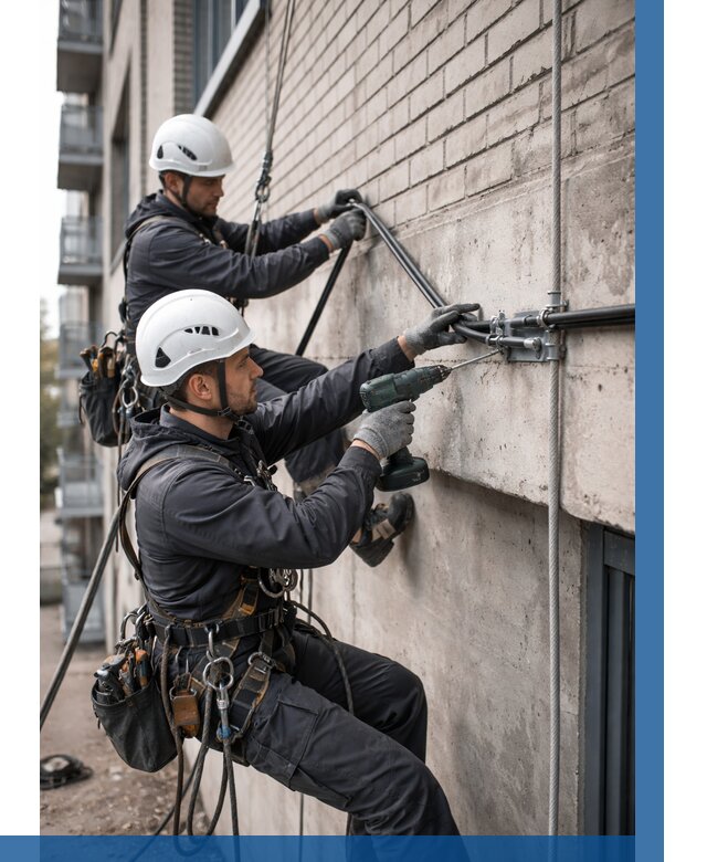 Крепление кабеля на фасаде в Краснокамске от 355 р. | ВЫСОТНИК-Кнм