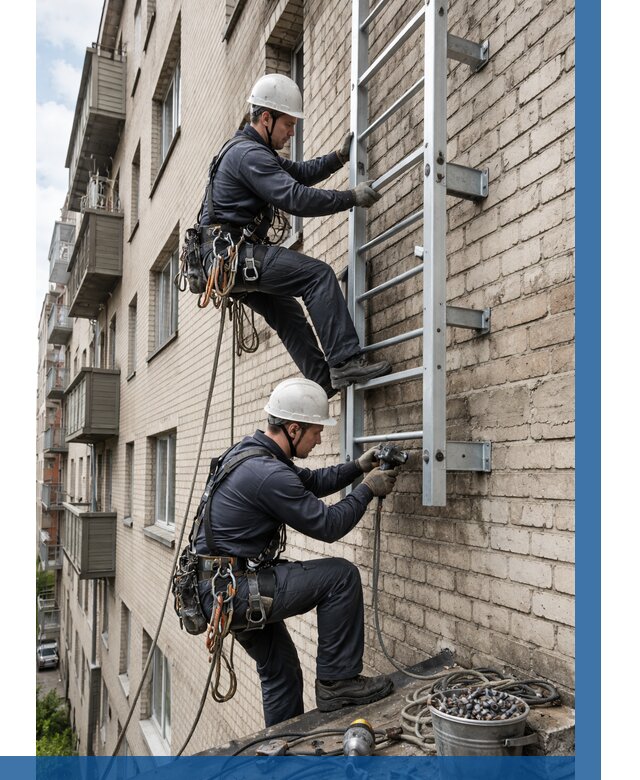 Монтаж пожарной лестницы в Краснокамске от 25343 р заказать у ВЫСОТНИК-Кнм