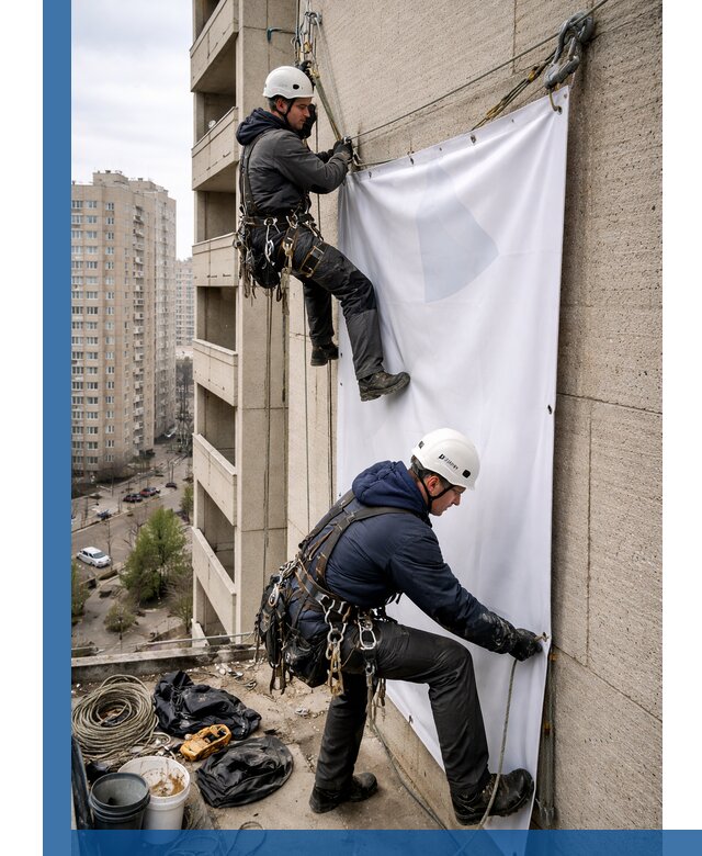 Профессиональный монтаж баннеров на фасаде в Краснокамске