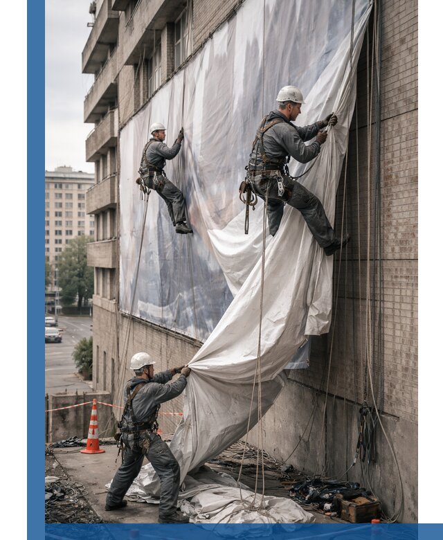 Демонтаж баннеров с фасада в Краснокамске оперативно и безопасно