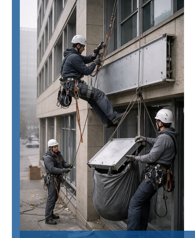 Демонтаж рекламной вывески с высотными работами в Краснокамске