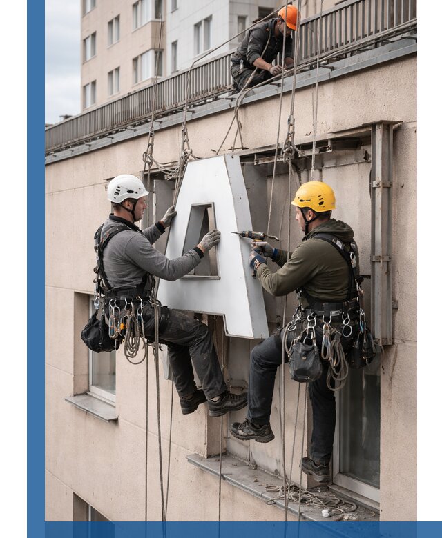 Ремонт и восстановление наружных вывесок на высоте в Краснокамске