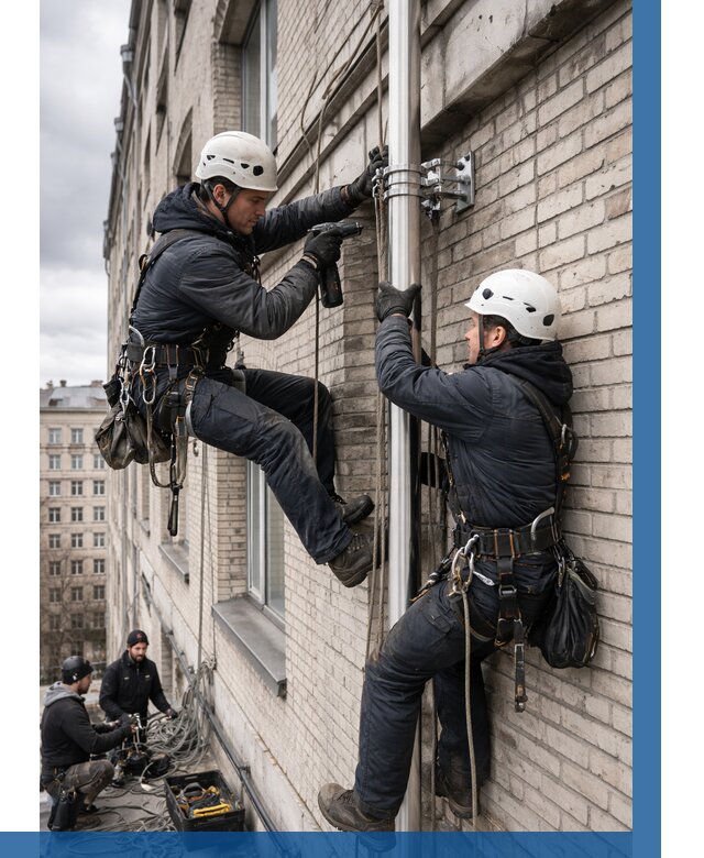 Монтаж флагштока на здании в Краснокамске от 6589 р. | ВЫСОТНИК-Кнм