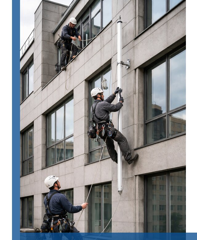 Монтаж флагштока на фасаде здания с креплением и герметикой в Краснокамске