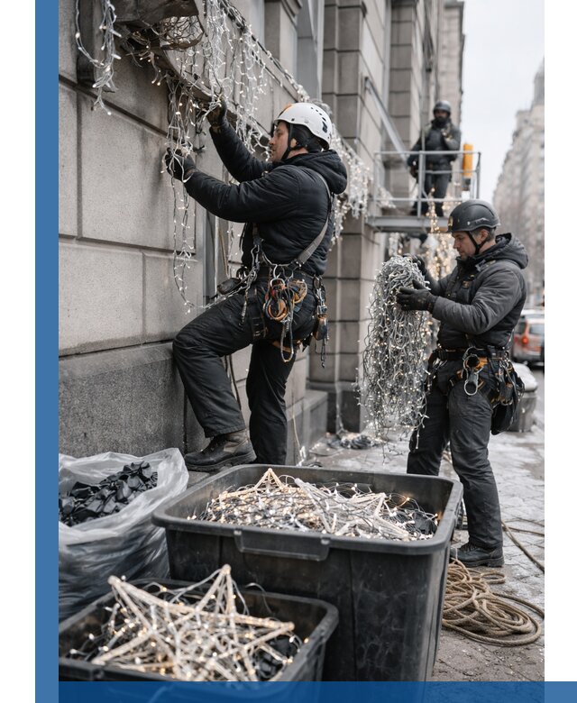 Демонтаж новогоднего оформления и гирлянд в Краснокамске